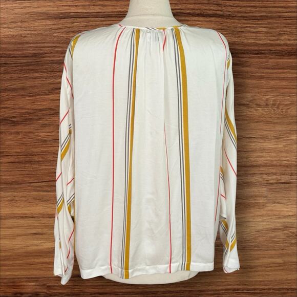 Frame Saffron Summer Stripe Top Blouse Size M Silk Blend Tie Neck Minimalist - Picture 6 of 11